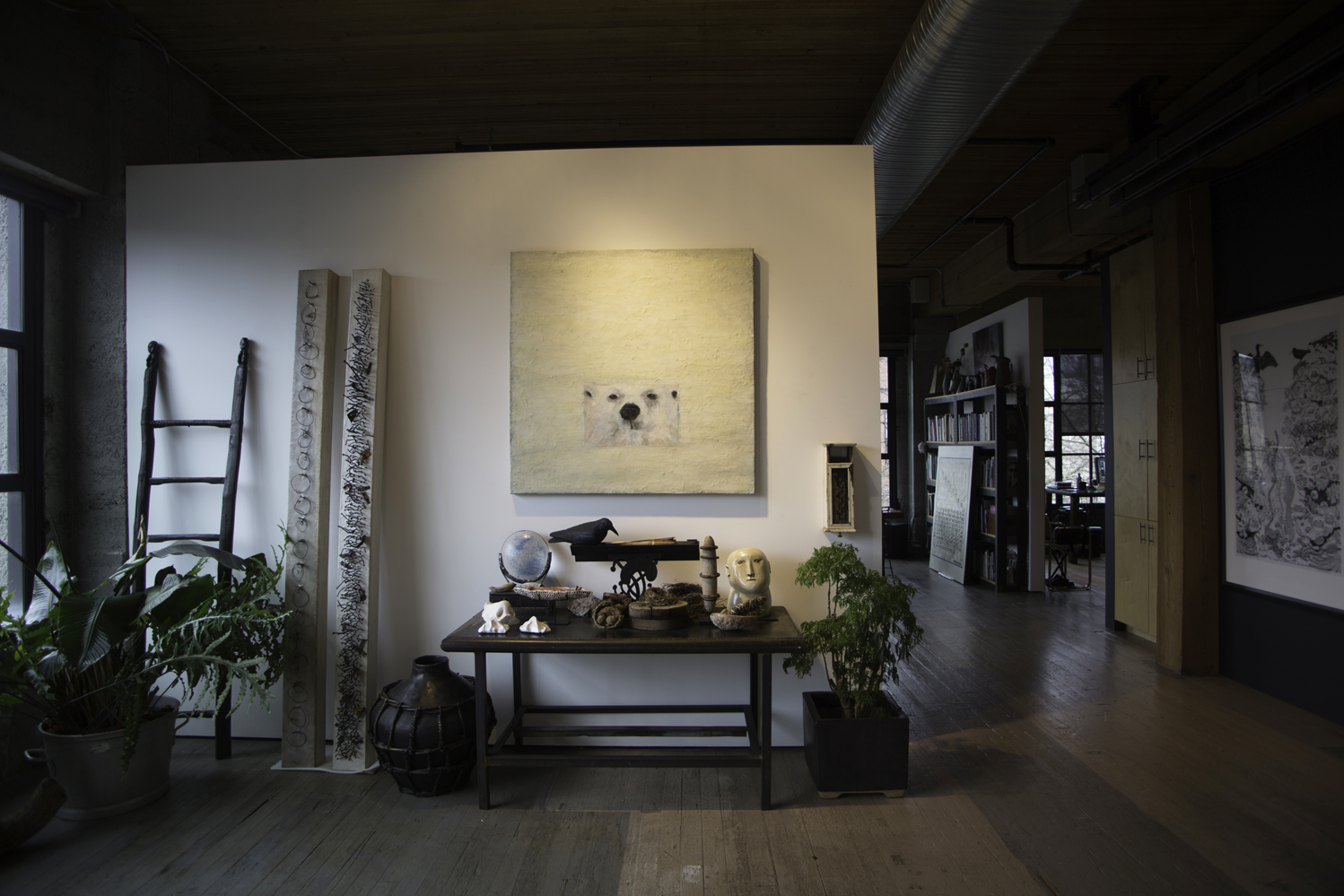 West side of studio, elevator entry.