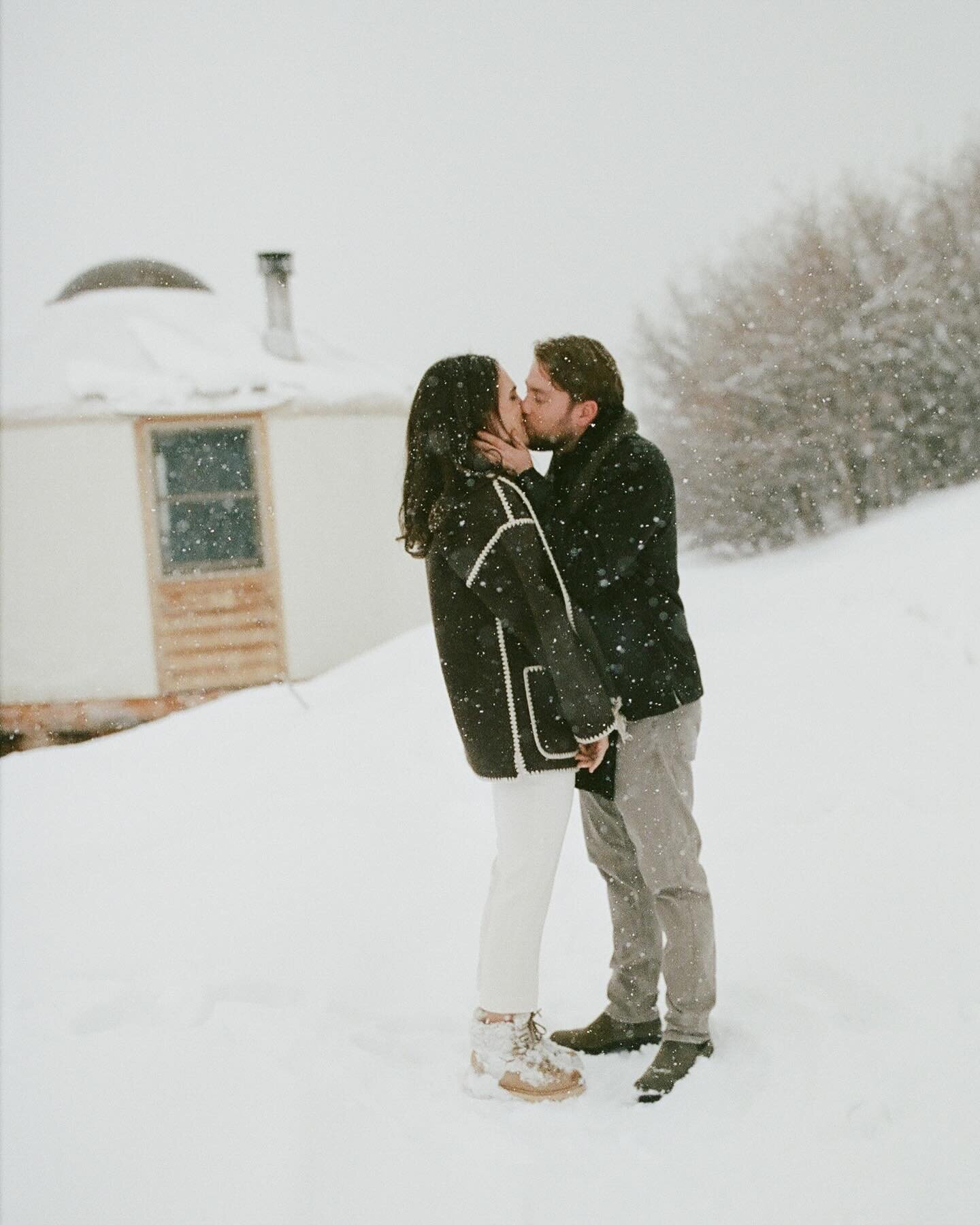 Kate + Stuart in what felt like a snow globe. 

Engagement photos to celebrate their love of winter, snow, and skiing. Wedding in this same spot during the transition from summer to fall, as the leaves change and sun sets low in the sky. We can&rsquo