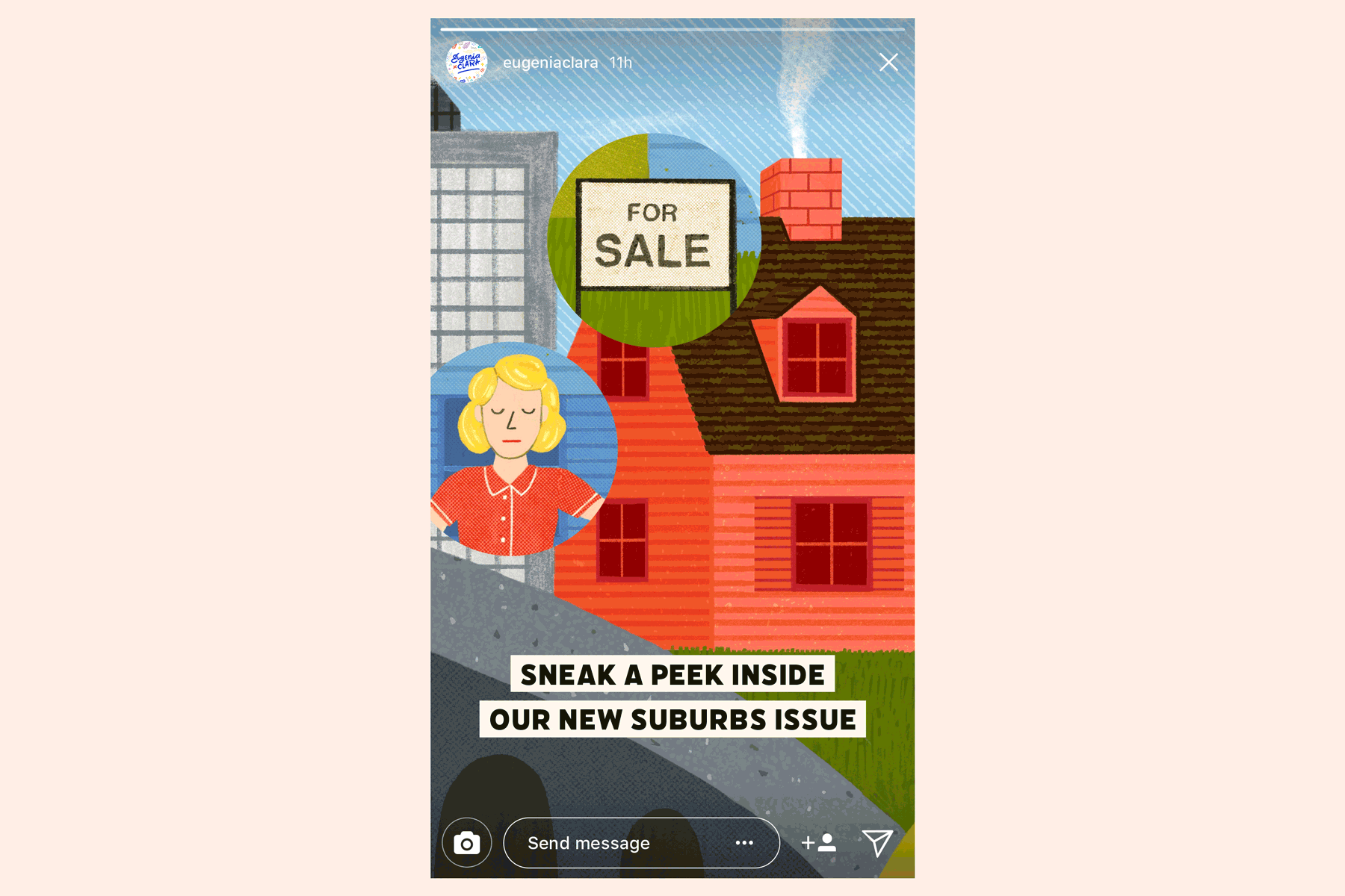 Instagram story promoting Curbed’s  Suburbs Issue . Illustrations by  Kelly Abeln .