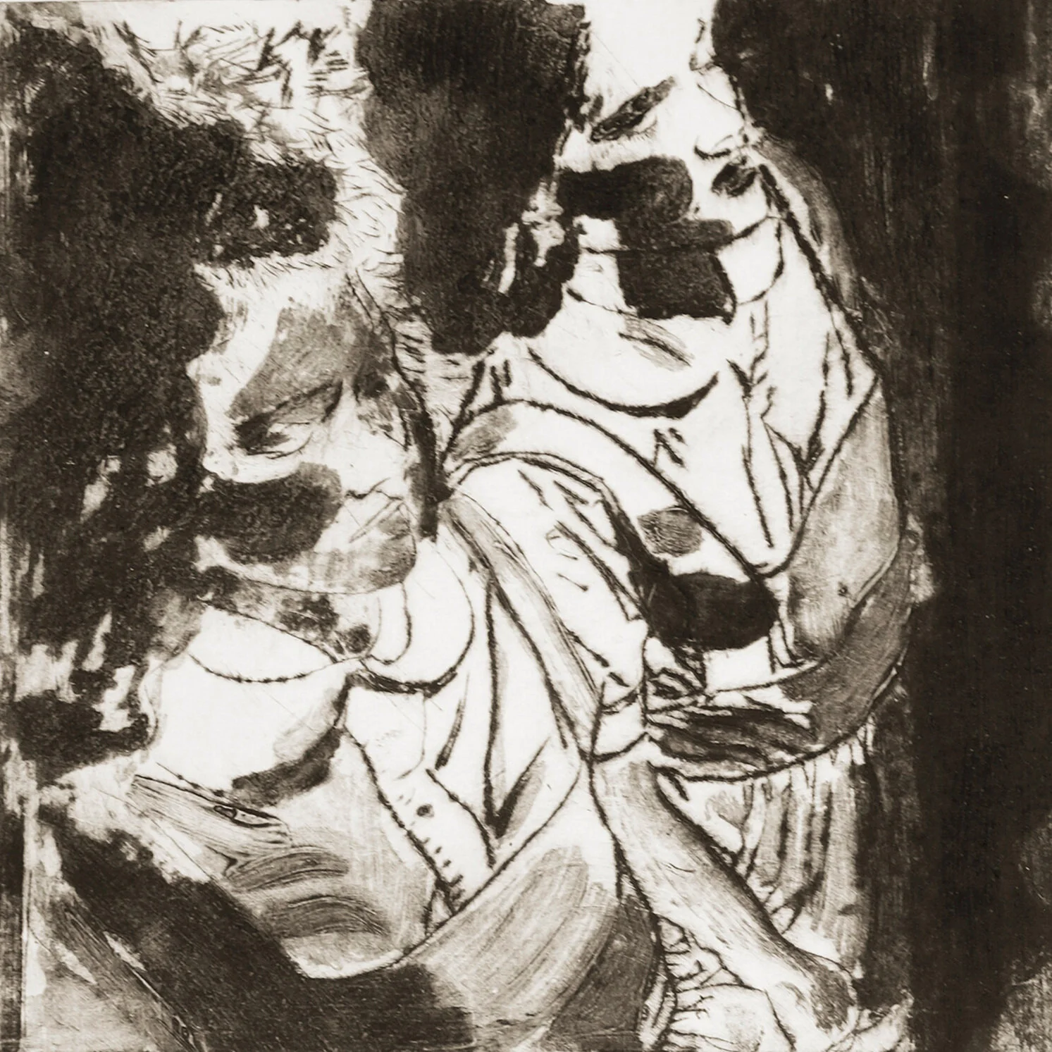 Sisters - monotype, 2019 - 20x20cm