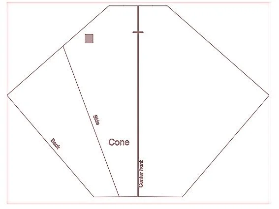 step 2 - Align the blank vellum page with the complete cone template. Following the pattern, cut through both pages with a craft knife or scissors. Cut a 1” slit down the center line of the vellum to form the tux collar. Fold the slit pieces into triangles.