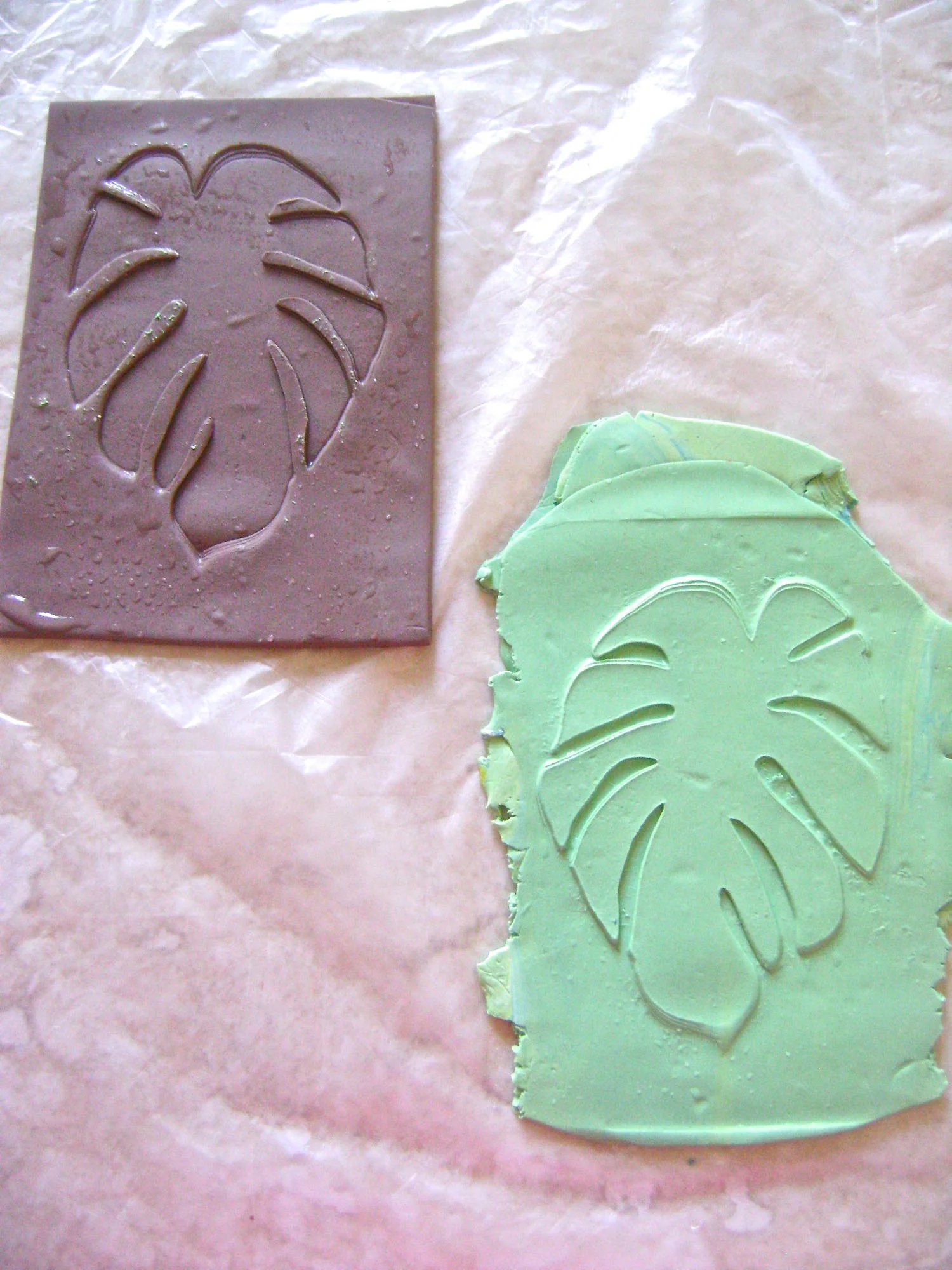 step 8 - Your new texture sheet will create raised images on your project as you see here with the raw green clay.