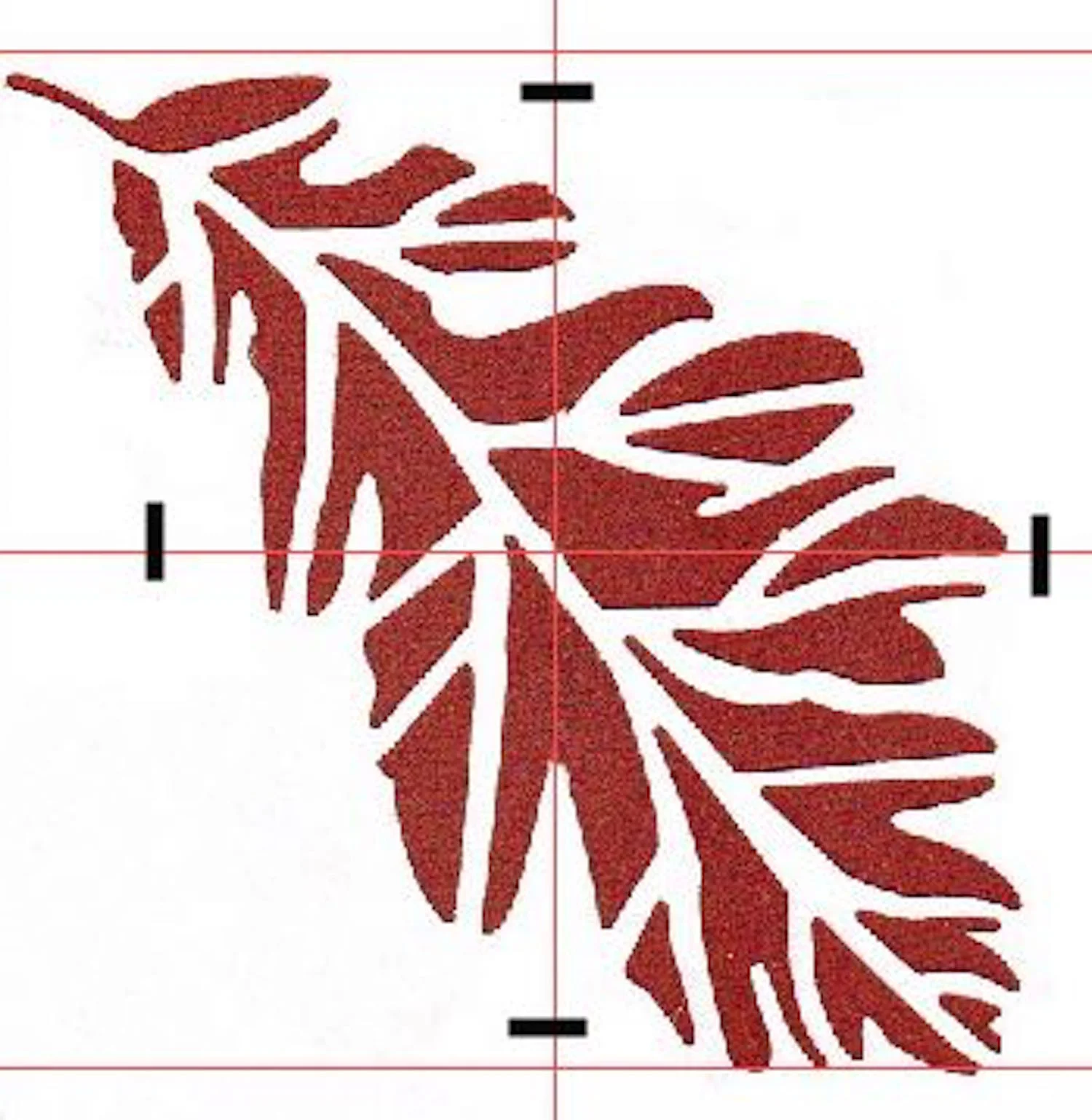 step 4 - Draw four short lines across the center guides. Since you will be printing the four sections of the image separately, these lines will help you to easily line up the four printouts.