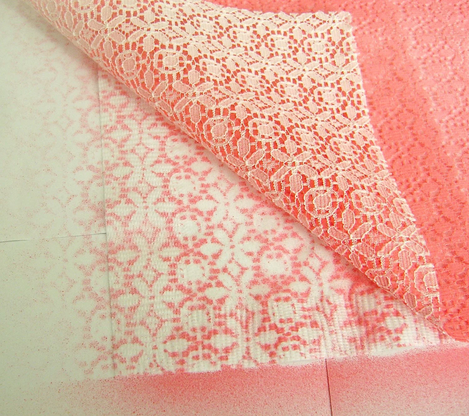step 1 - Basic Paper Flower Directions Open the napkin and lay it flat. Spray adhesive on one side of a piece of lace. Place it on the napkin and paint. Remove the lace and apply it to the reverse side and paint.