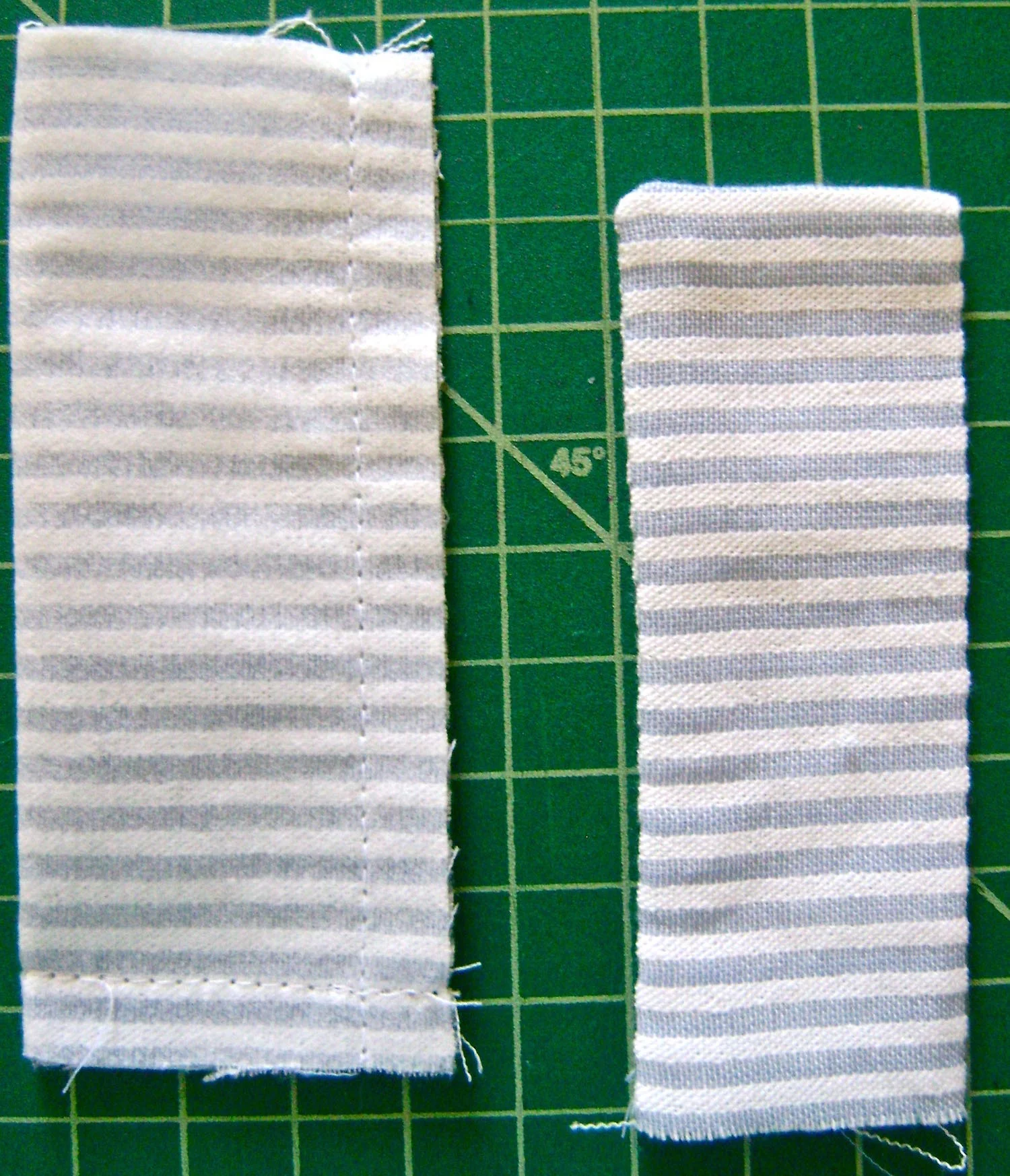 step 12 - Fold the straps in half on the long edge. Stitch across a short side and the long one. Turn the tabs right side out.
