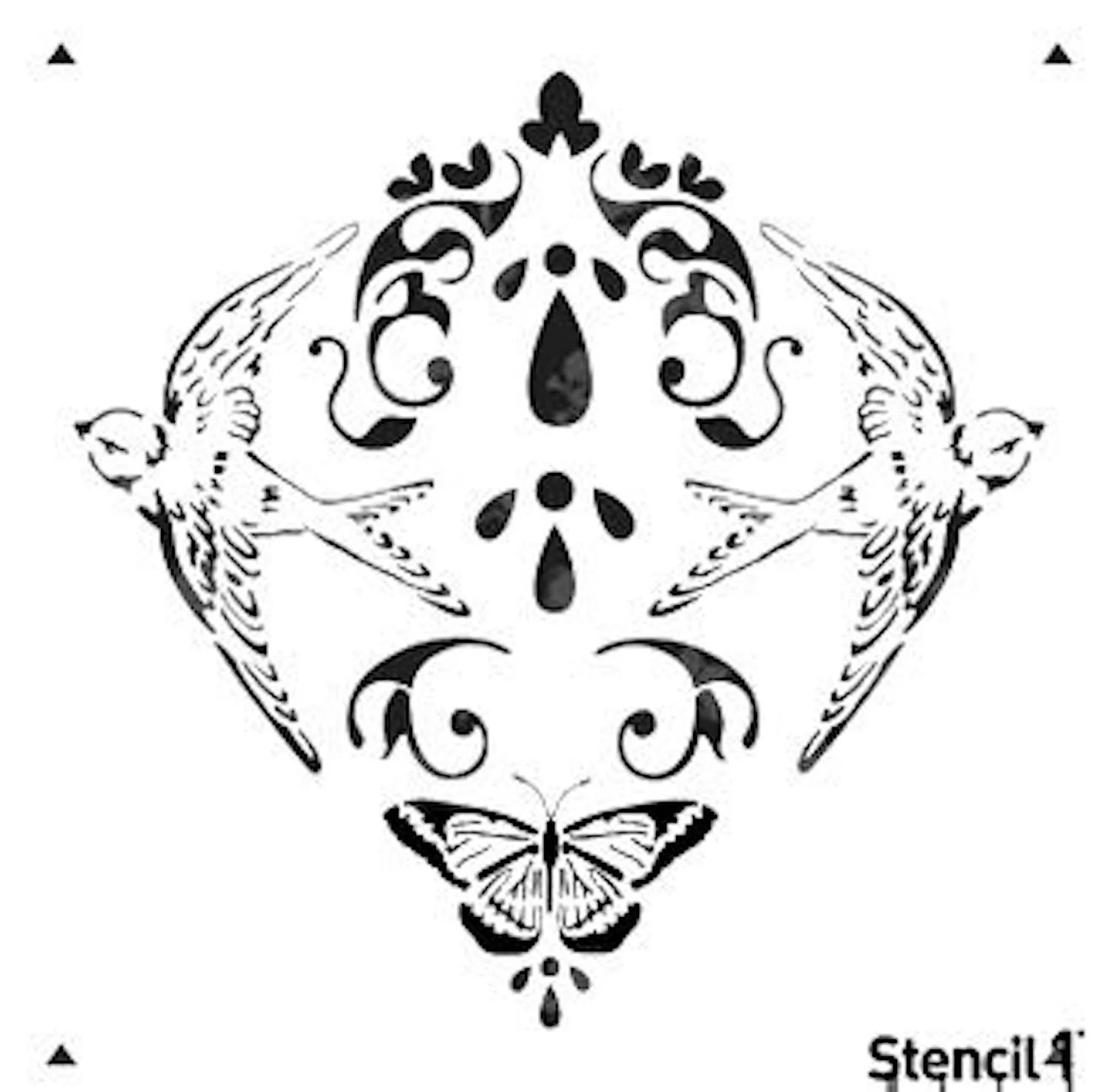 step 3 - Use painters tape to mask the bottom butterfly portion of the stencil shown in blue.