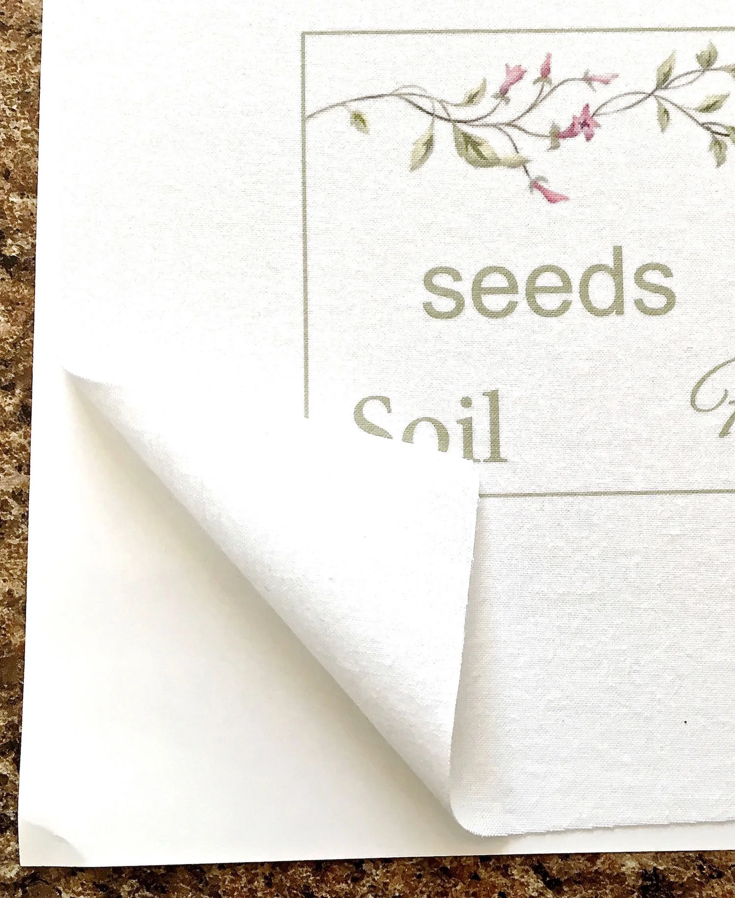 step 4 - Print your design on the 8.50” x 14” fabric. Apply Scotch Guard to the painted surface. Allow it to dry before carefully peeling the fabric away from the card stock.
