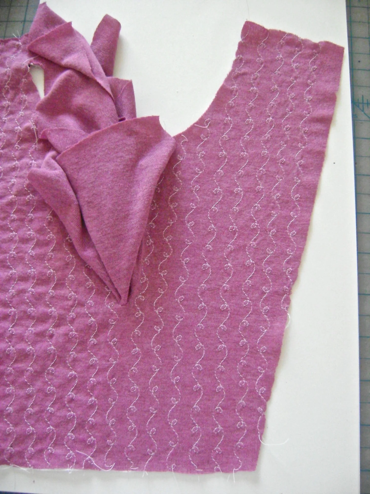 step 8 - Add more rows until the placket is filled. be sure to stitch only on the interfaced fabric.