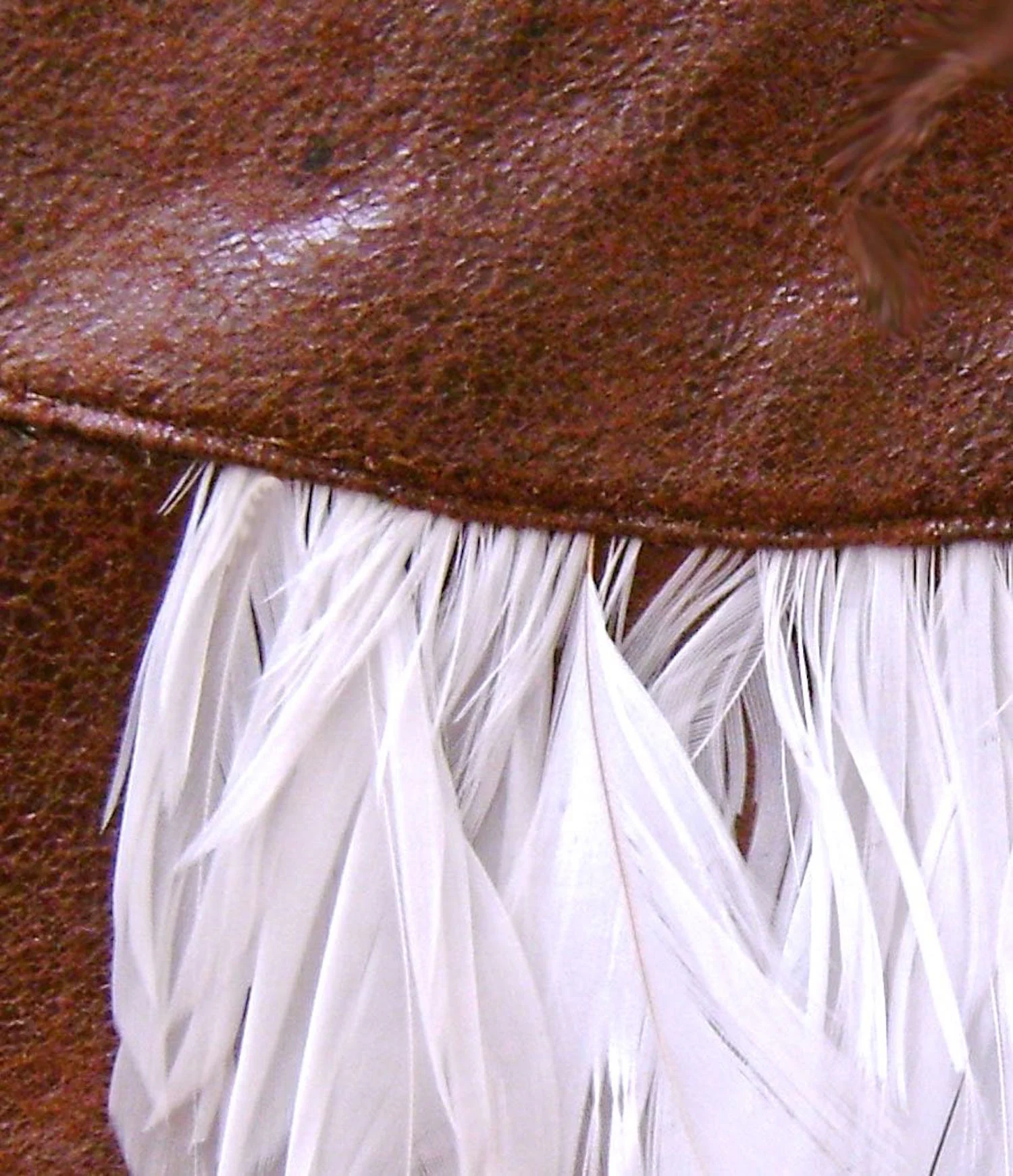 step 6 - Topstitch the cover to the front piece close to the curve and across the feathers. Attach nail heads to the sides of the feathers to complete the owl design. 