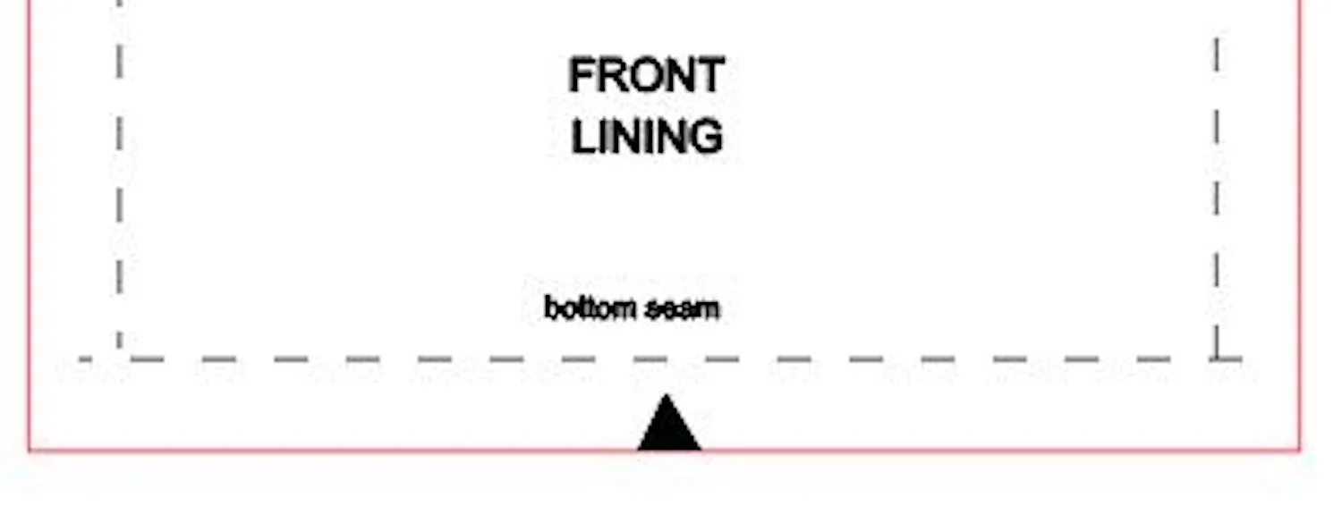 step 25 - With right sides together, sew across the bottom edges of the lining pieces matching the notches. Sew only 1.25” from each side edge with normal stitches. Sew the middle of the seam with a basting stitch. Press the seam open and remove the basting. the strap stitching. 