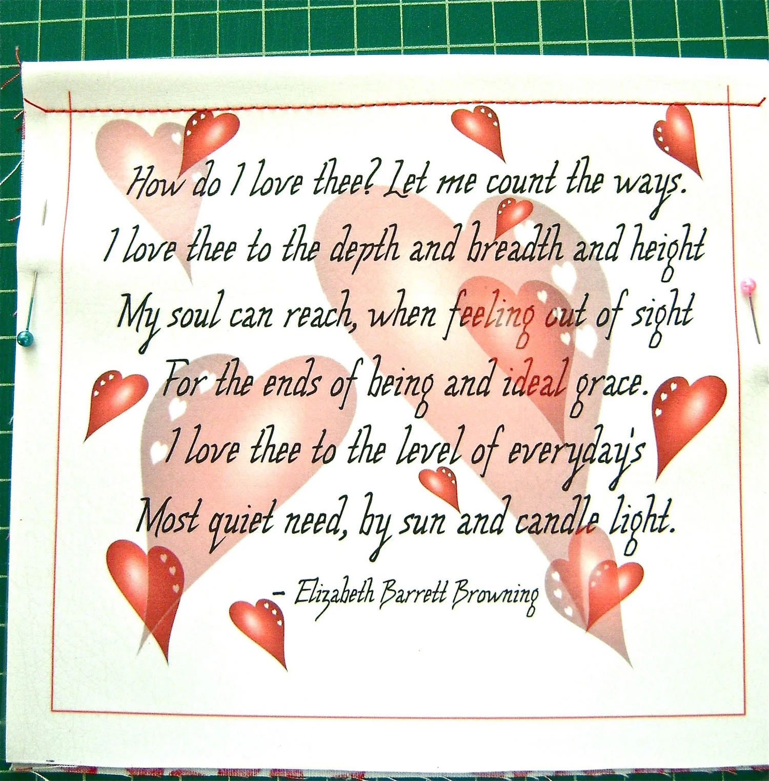 step 1 - Cut out all fabric pieces (see the details at the bottom of this page). Download the pocket image and print it on Craft Attitude film following the spray adhesive method that comes with the product. The image is deliberately backward so it will print correctly.