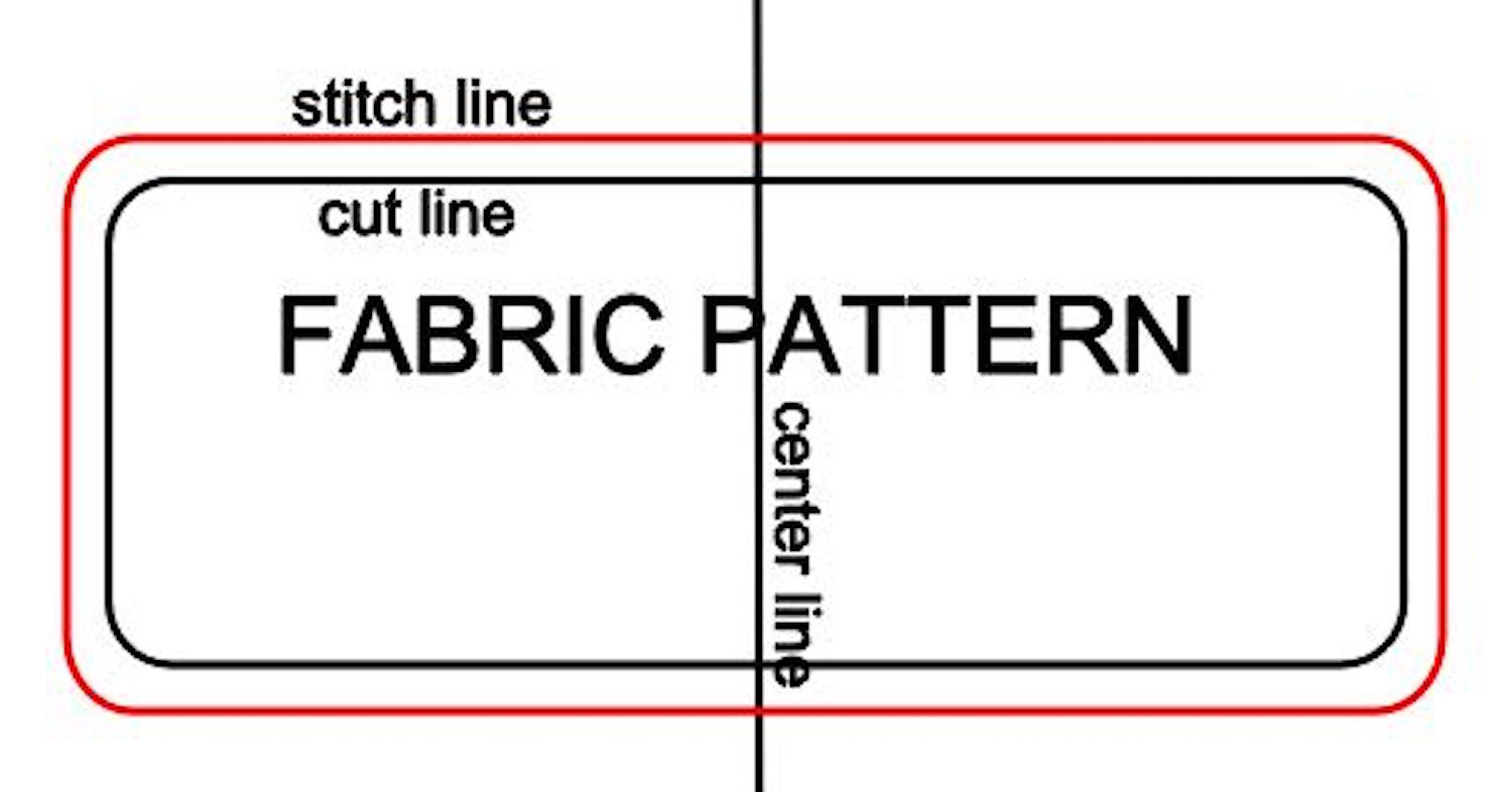 step 5 - Trace the fabric pattern twice onto white transparent gift wrap tissue paper. Include both the stitch line and the cut line and be sure to mark the centerline. The pattern pieces should have a generous border, at least 2” or more. 
