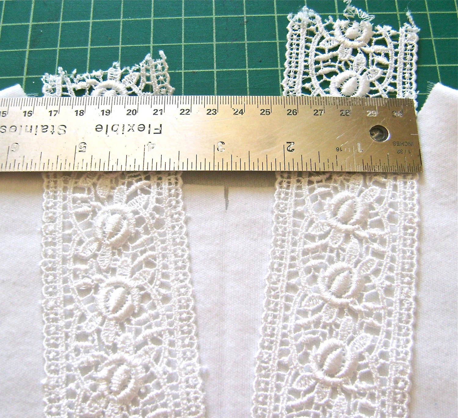 step 6 - Measure the width from one lace outer edge to the other at the neckline.