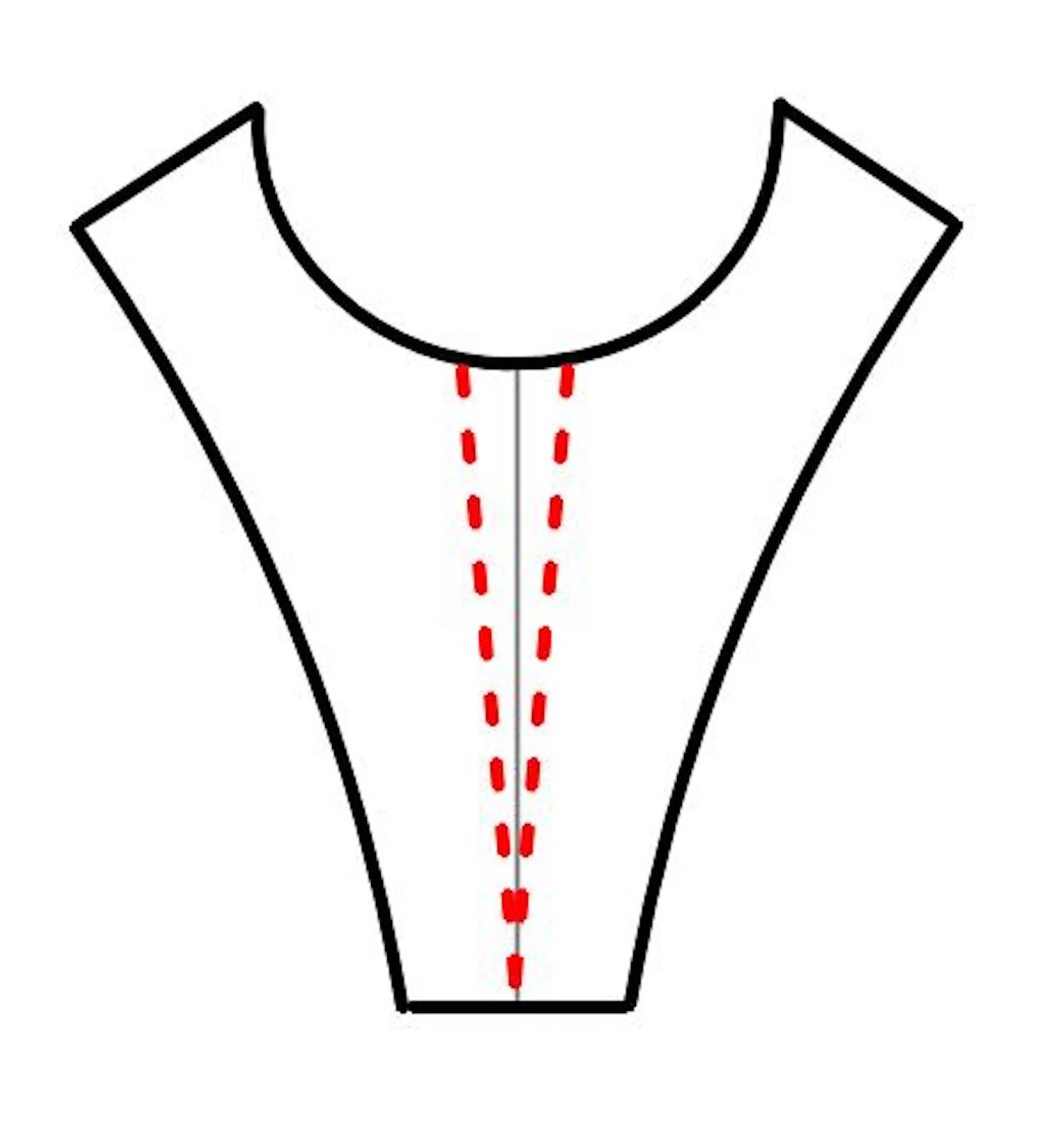 step 10 - Place the facing fabric right side down on the shirt. Sew a “V” starting and ending .75” from the center front line. Trim the seam cutting close to the stitching lines.