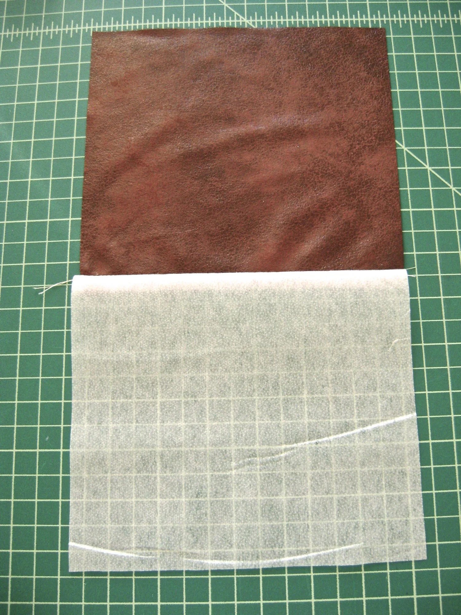 step 15 - With right sides together, sew the pocket interfacing to the pocket fabric.