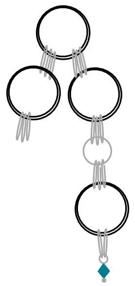 step 6 - Section Two Begin this section by putting two large rings into three small rings from section one. Add three more small rings before closing the large rings.