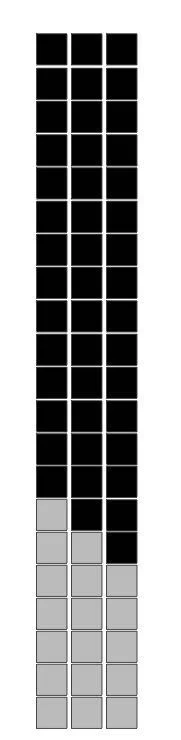 step 1 - For each earring, three separate bead strands are created. The first has 12 black beads and 7 silver. The middle strand has 13 black beads and 6 silver. And the last strand has 14 black and 5 silver beads. 