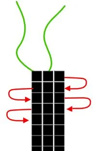 step 9 - Move down through the rows of beads and create two or three Half Hitch Knots to secure the thread. Cut off the excess. Do the same with the other two tails.