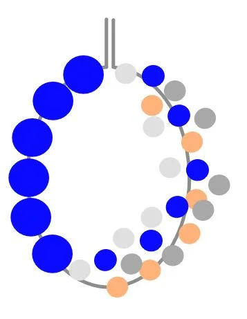 step 9 - Slide the beads to the right side of the #26 wire. Wrap the #18 wire around a circular object to shape it. Slide five 6mm blue beads onto the left side of the wire. Create a 90 degree angle in the wire then cut off excess leaving a three-quarter-inch tail.