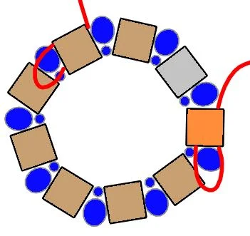 step 7 - Return the thread back through the outside holes of the orange bead.