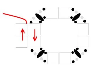 step 8 - Add another tila bead to form a pair. Secure the bead as you did in step 7 by bringing the thread through the matching tila bead in the first row and coming back through the new bead to secure it.