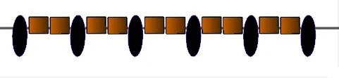 step 1 - Cut two pieces of 24 gauge wire to measure 13". On one wire, add a black twin bead followed by two copper seed beads. Continue alternating black and copper beads until you have added 17 twin beads.