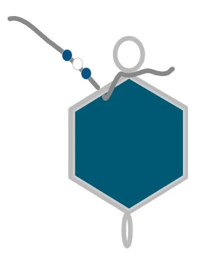 step 7 - Slip on a set of three seed beads; a blue, a silver and a blue. 