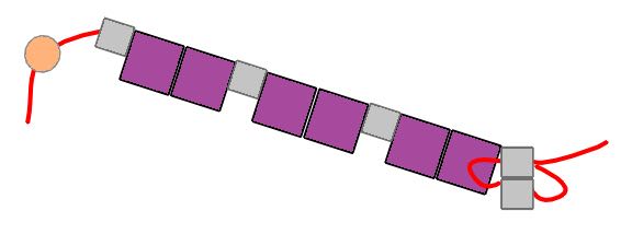 step 2 - At the end of row #1 bring the needle out the cube bead then add another cube bead (row # 2) and join them by bringing the needle back through the cube bead in row #1.