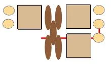 step 5 - Move through the seed bead in row two, and through the top holes of the Tila bead. Add a Twin bead. Go through the bottom hole of the middle Twin bead. Add another Twin bead. 