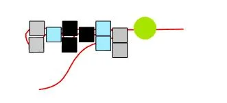 step 7 - Begin working to the left. Pass through the aqua bead, add a black bead, pass through the next black bead, add an aqua bead, pass through the silver. Begin the fourth row with a silver bead.