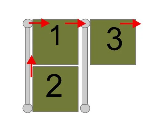 step 3 - Pass the thread up between the left side of beads 1 & 2 and the spacer bar. Move through the top holes of bead one, a spacer bar, and the top holes of bead three.