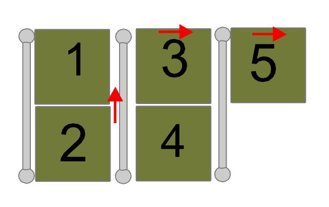 step 6 - Pass the thread up between the right side of beads 1 & 2 and the spacer bar. Move through the top of bead 3 and add a spacer bar and bead 5. 