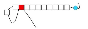 step 4 - Working left to right, pass the needle through the second bead in row # 1 (shown in red).