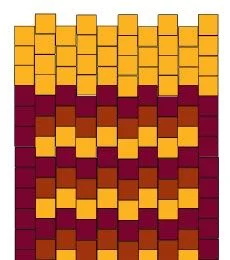 step 9 - Begin the color mix for the bracelet by adding a row of Raspberry, then a row of Gold/Red, then a row of Golden Rose. The bead you add at the start and end of each row should be Rainbow Raspberry. This will create the solid color border on each side of the bracelet.