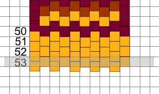 step 10 - There are 53 horizontal rows in this 7” bracelet. At row 50, revert back to using only the Golden Rose beads in the 3/4 pattern as you did on the other end of the bracelet. If you need a bracelet longer than 7”, add more of the color mix portion to lengthen it. Then add the Golden Rose.