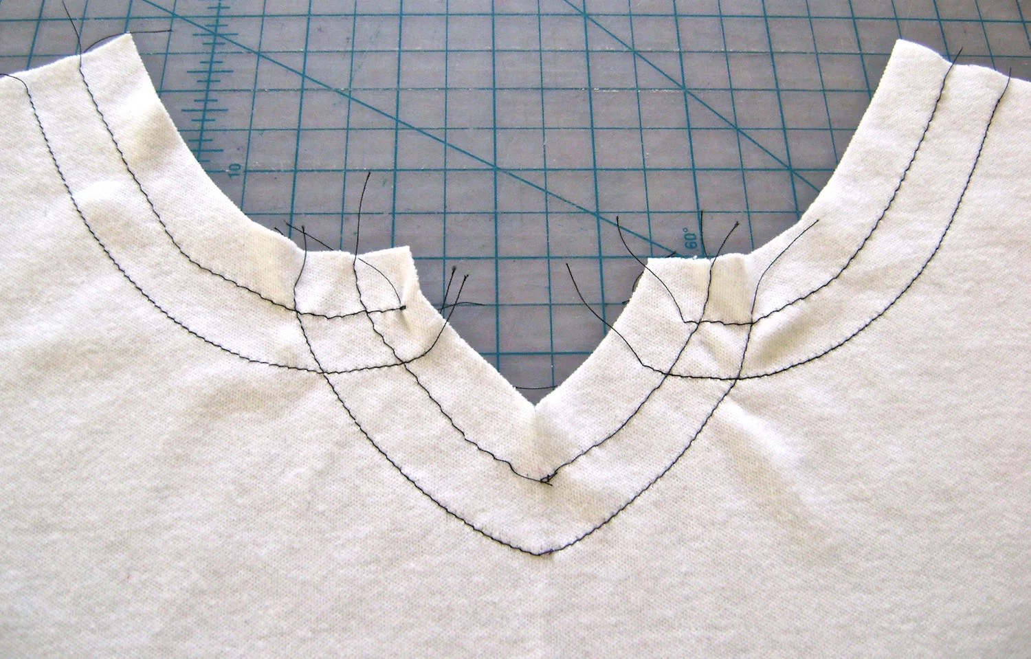 step 3 - Stitch again 5/8 from that stitching. This line indicates where you will place your topstitching when finishing the shirt. step 4 - Spray adhesive on the back of the stencil. 