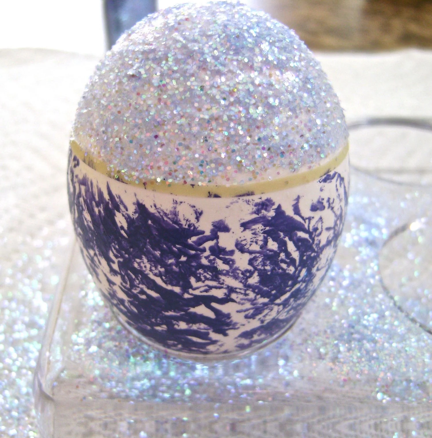 step 8 - Tape can also give you a clean line if you want to apply decoupage or glue before sprinkling on glitter. 