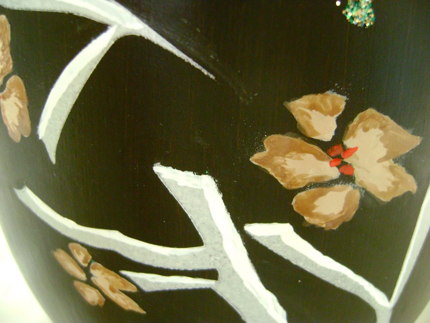 step 13 - Add dots of Red paint to the center of each flower.