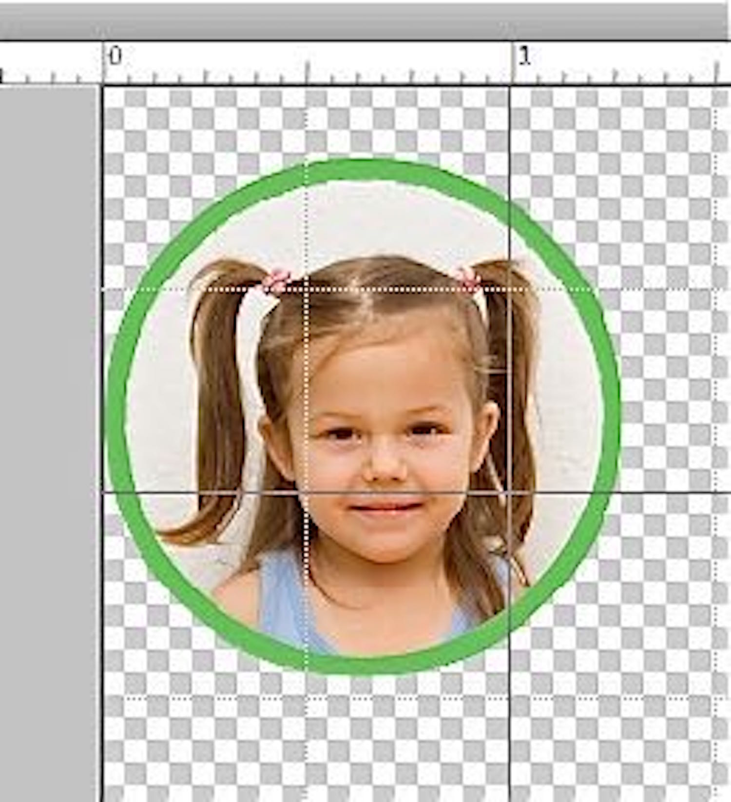 step 13 - On your computer, bring the faces for your pillow into a photo manipulation program like Photoshop Elements. Reduce or enlarge the image to 1.25”. Create a green round border to contain the image and add more color to the finished pillow. Reverse the image and print it onto the shiny side of the film.