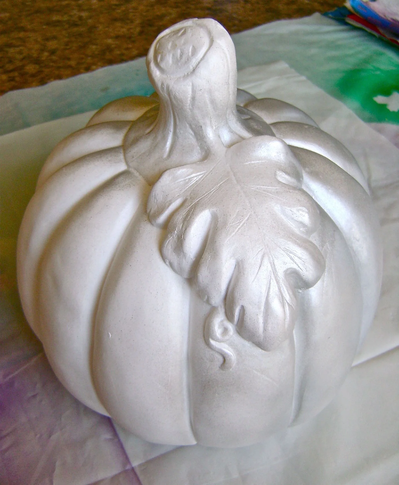 step 2 - On a protected surface, airbrush the pumpkin with silver paint.
