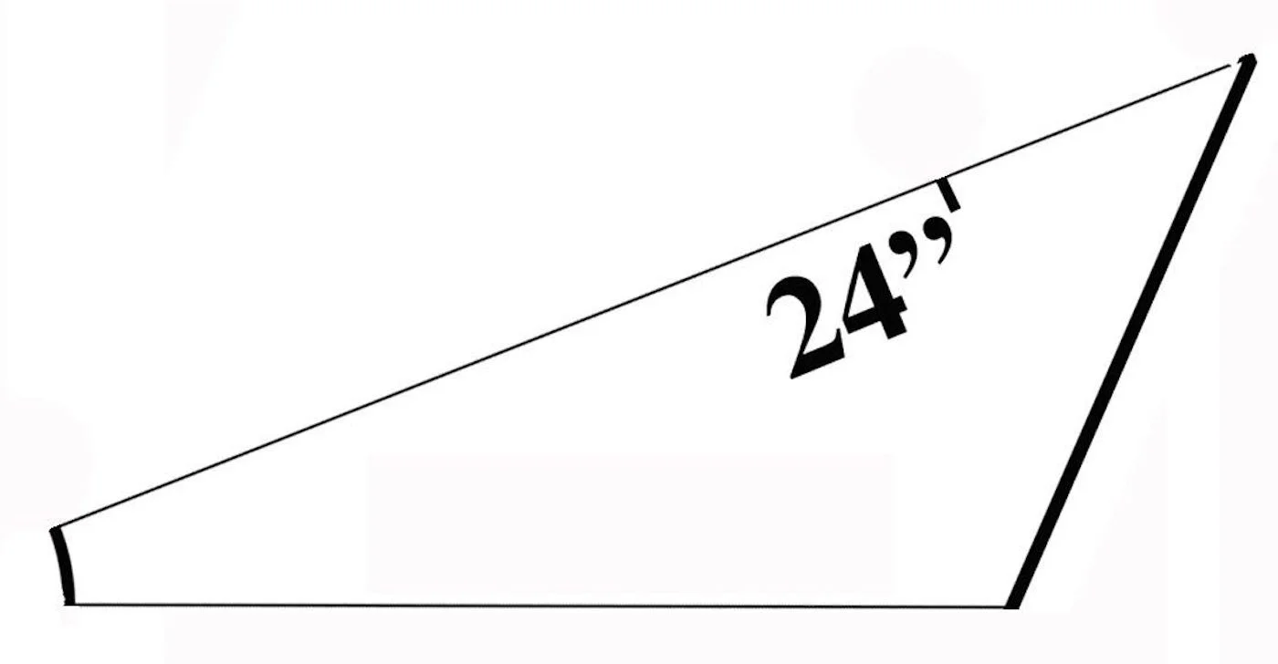 step 5 - Using a yardstick, make a mark on the longest side of the folded pattern at 24”.