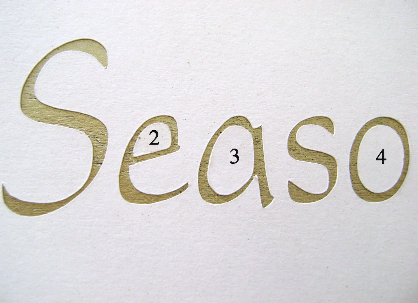 step 5 - Download and print out the stencil on card stock. Use a craft knife to cut out the letters. Save the small cutout pieces from inside the letters “e”, “a”, and “o”. Place a mark on the right side of them to make their positions easy identify.