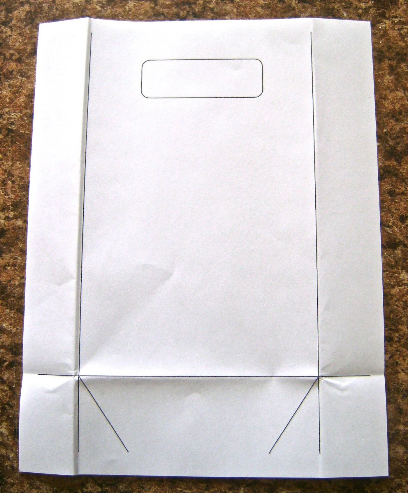 step 2 - Crease the template along the two vertical lines and the bottom horizontal line.