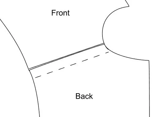 step 1 - Converting The Shoulder Line - Pin the front and back shirt pattern pieces together at the shoulder using the standard seam allowance.