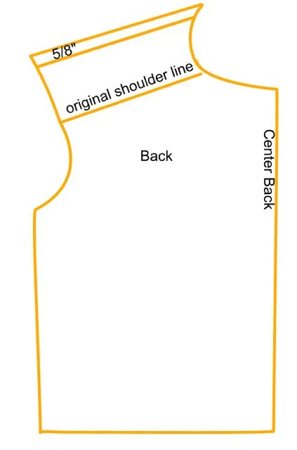 step 7 - Trace the outline of the entire back pattern piece (gold). Slice across the last line added to this piece. This is your new back pattern.