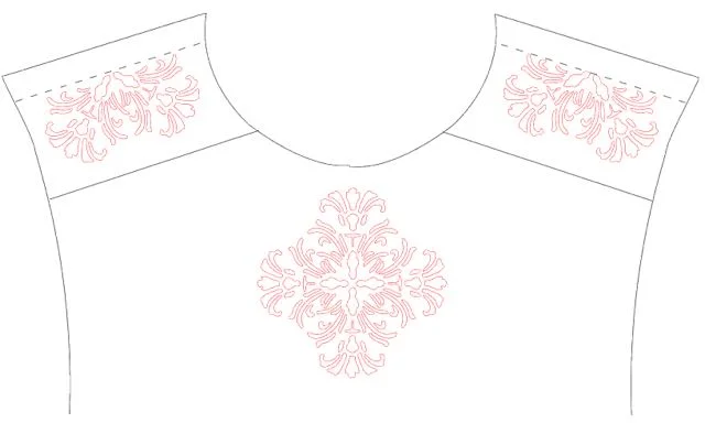 step 4 - Next I copied the original design and deleted parts to bring it to a more manageable size for the portions that would be visible on the drop shoulder section.