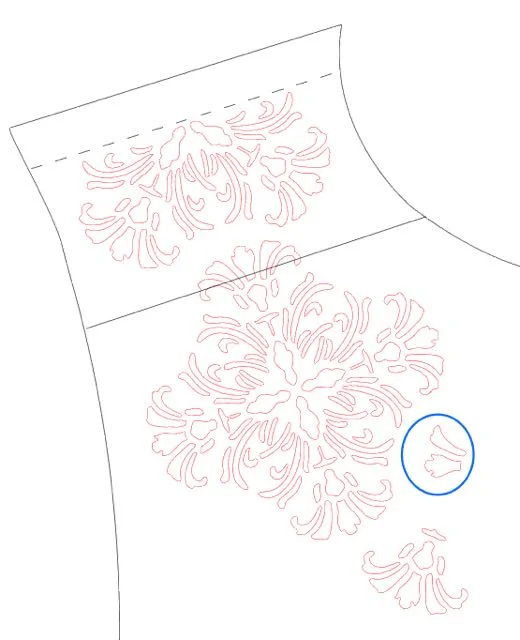 step 8 - When saving only portions of the design, I included a couple of little shapes that would belong to the next adjacent stencil. Doing this eliminated guesswork as to the placement of the three stencils on the fabric.