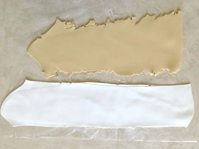 step 2 - Roll out Ecru and White clay on #2 setting of the conditioning machine. Create a sheet of each approximately 4.50" x 1.50".