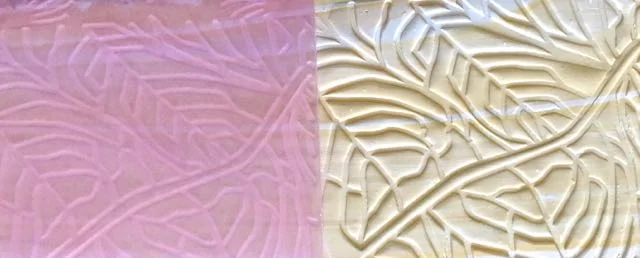 step 6 - Press a leaf pattern texture sheet onto the clay. The impressed clay needs to measure 7" x 1.50".