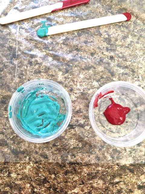 step 10 - In small disposable containers, add a little water to the paints to make them more fluid for applying with a brush.